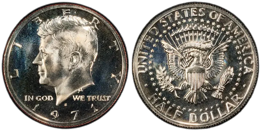 Proof version of Kennedy half dollar.